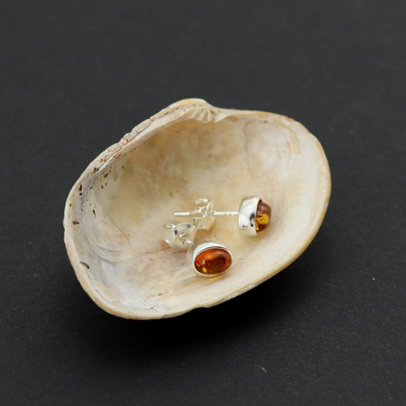 Sterling silver earrings with natural Baltic amber, amber stud earrings, studs - Picture 10 of 15